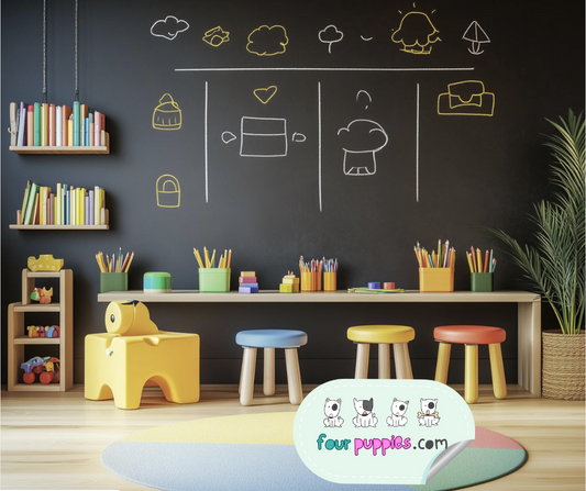 Chalkboard wall decal in a children's room – perfect for drawing, writing, and creative play
