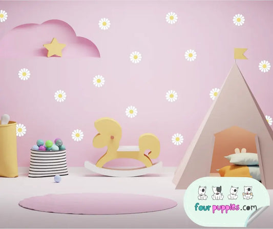 how to decorate kids rooms, daisy flowers- four puppies eco wall stickers