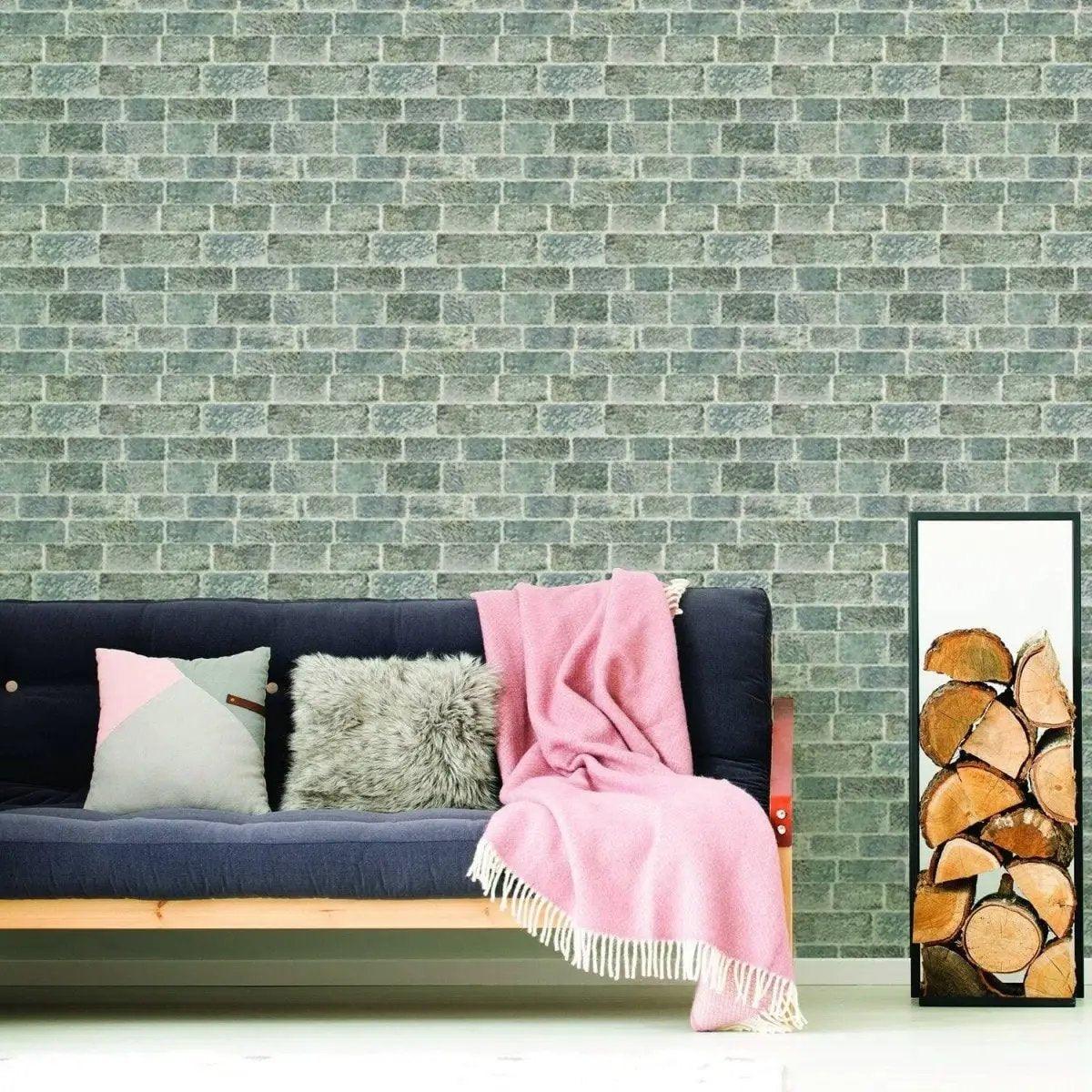 Stylish living room featuring 3D faux stone wall panels and cozy decor, ideal for home interior design.