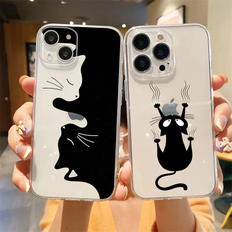 Cute Black Cats Clear Phone Case For IPHONE