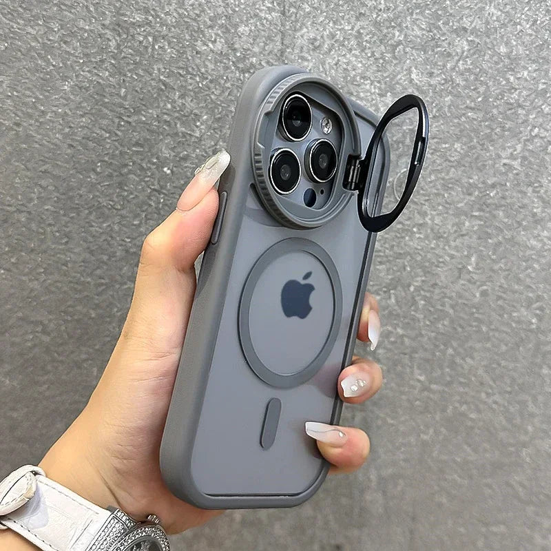 Fold Glass Lens Stand Magnetic Transparent IPHONE Case