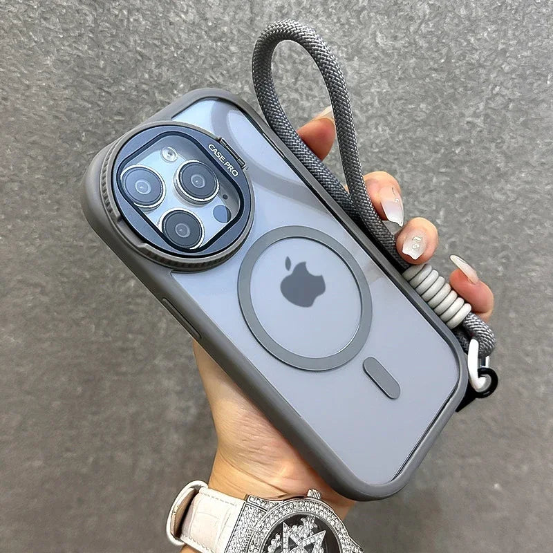 Fold Glass Lens Stand Magnetic Transparent IPHONE Case