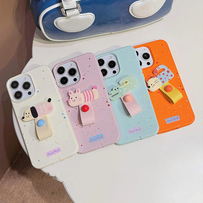 Cute 3D Dog Cat Rabbit Finger Ring IPHONE Case