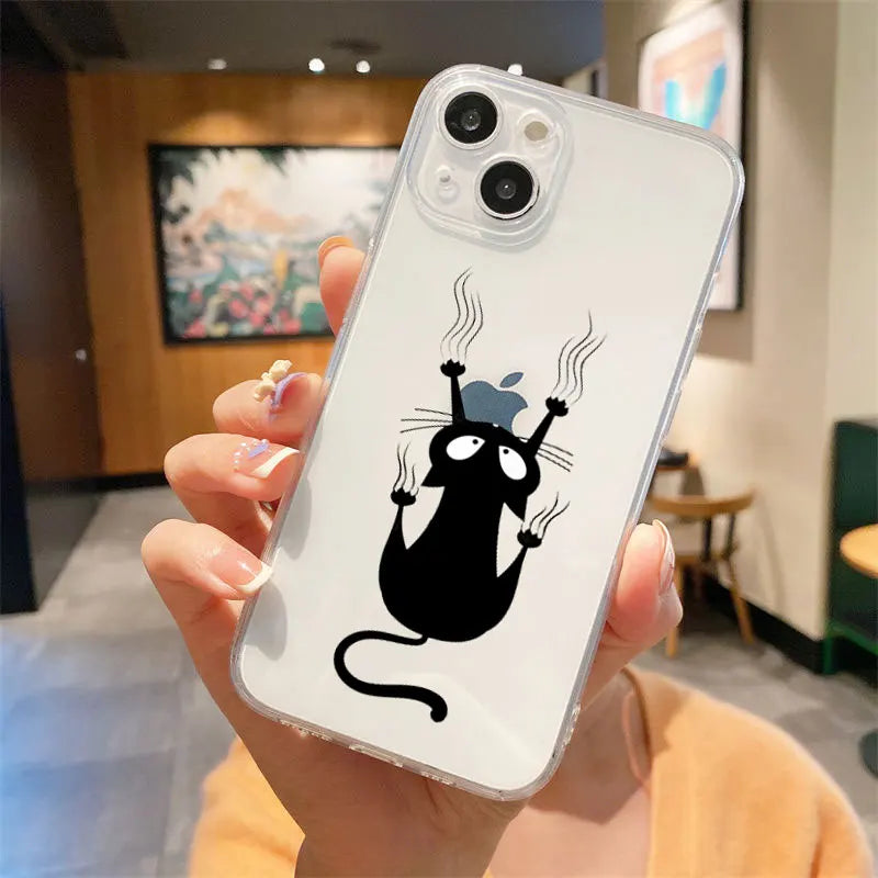 Cute Black Cats Clear Phone Case For IPHONE