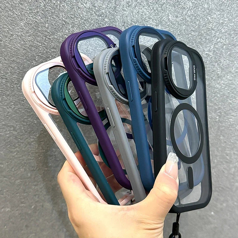 Fold Glass Lens Stand Magnetic Transparent IPHONE Case