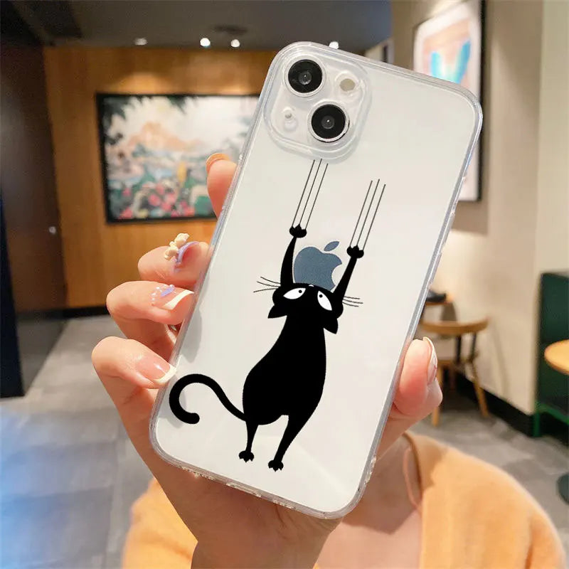 Cute Black Cats Clear Phone Case For IPHONE