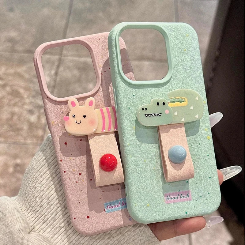Cute 3D Dog Cat Rabbit Finger Ring IPHONE Case
