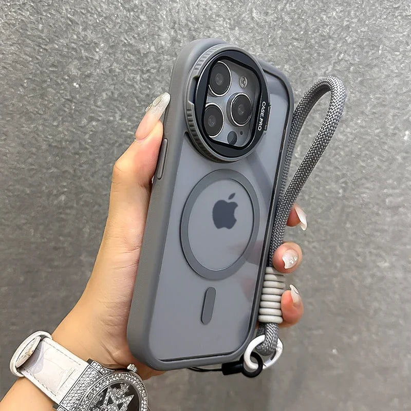 Fold Glass Lens Stand Magnetic Transparent IPHONE Case