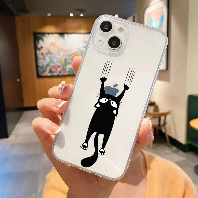 Cute Black Cats Clear Phone Case For IPHONE