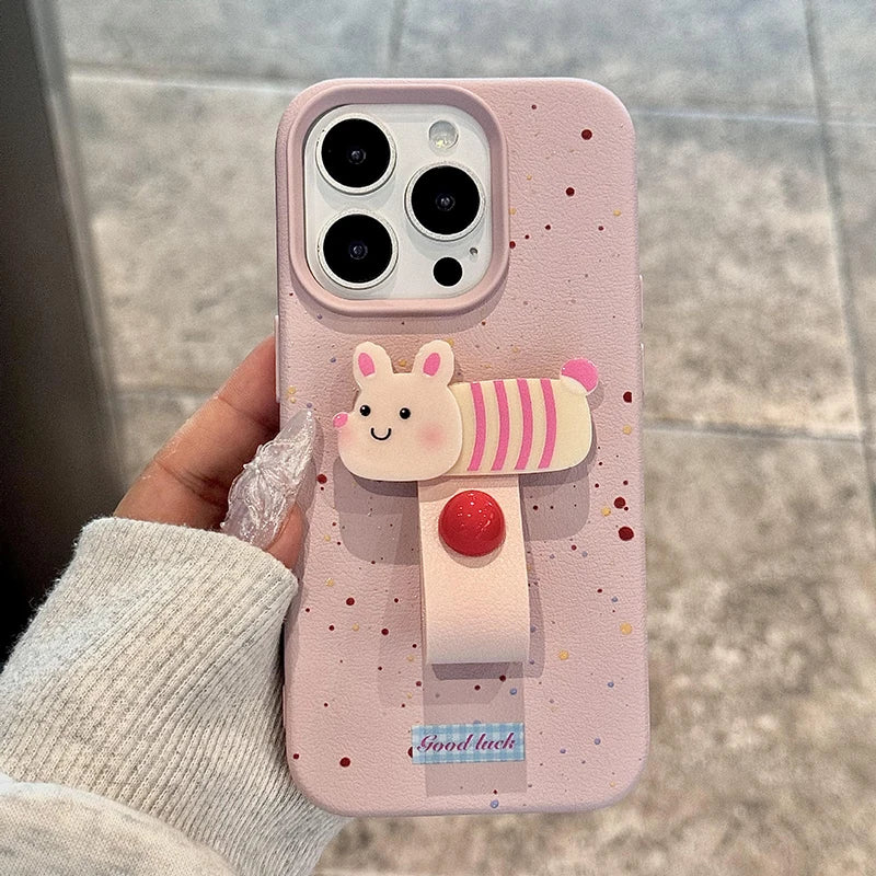 Cute 3D Dog Cat Rabbit Finger Ring IPHONE Case