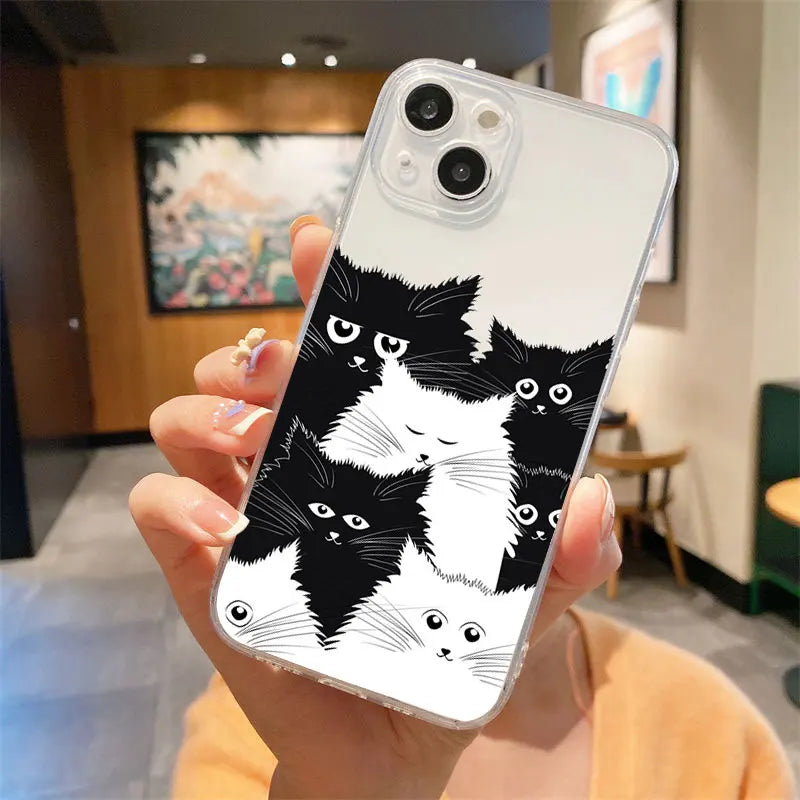Cute Black Cats Clear Phone Case For IPHONE