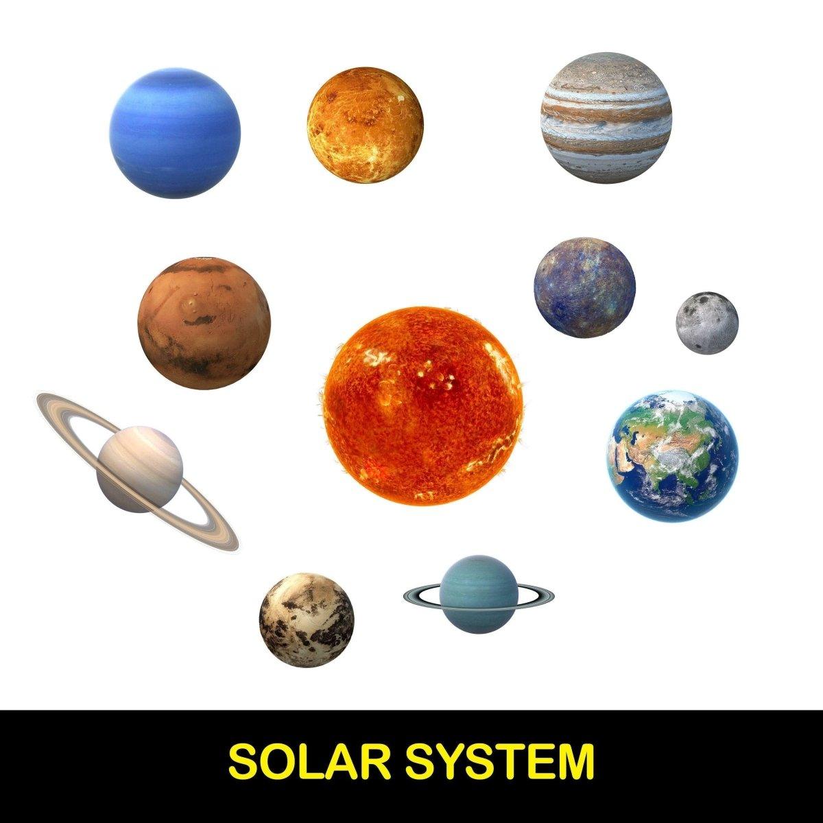 Colorful illustration of the Solar System featuring all planets and the sun, perfect for astronomy-themed decor.
