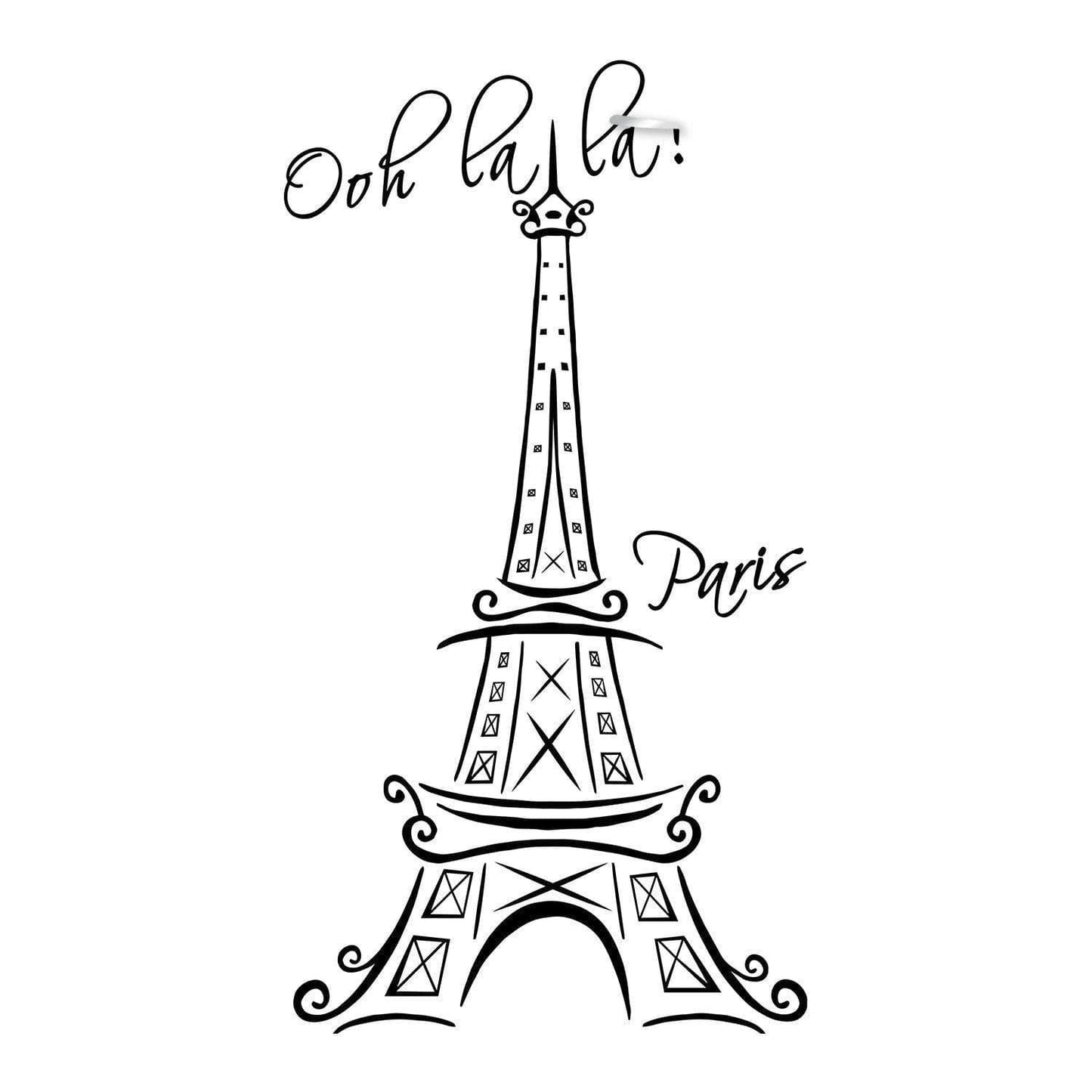 Eiffel Tower vinyl decal with 'Ooh la la: Paris' text, perfect for adding a Parisian charm to your indoor decor.