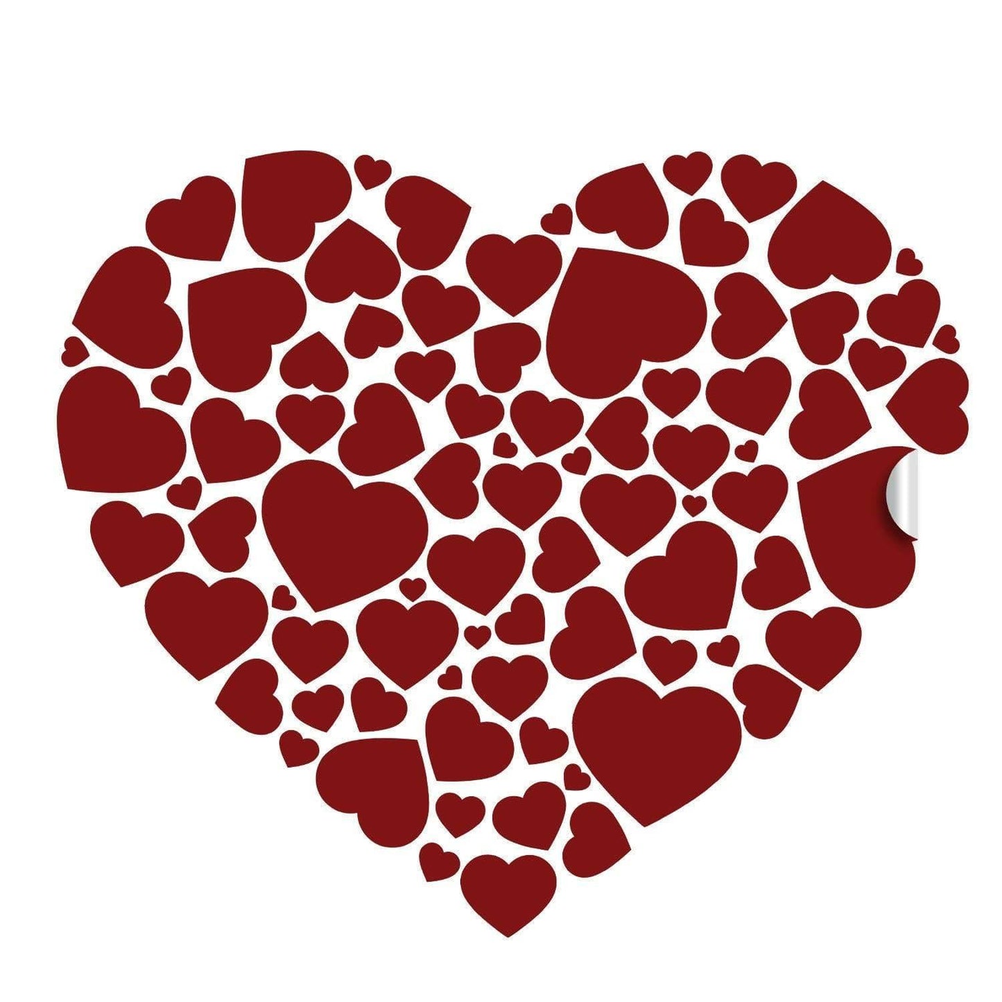 Love Heart Vinyl Sticker Set featuring an assortment of red heart decals for romantic decoration.