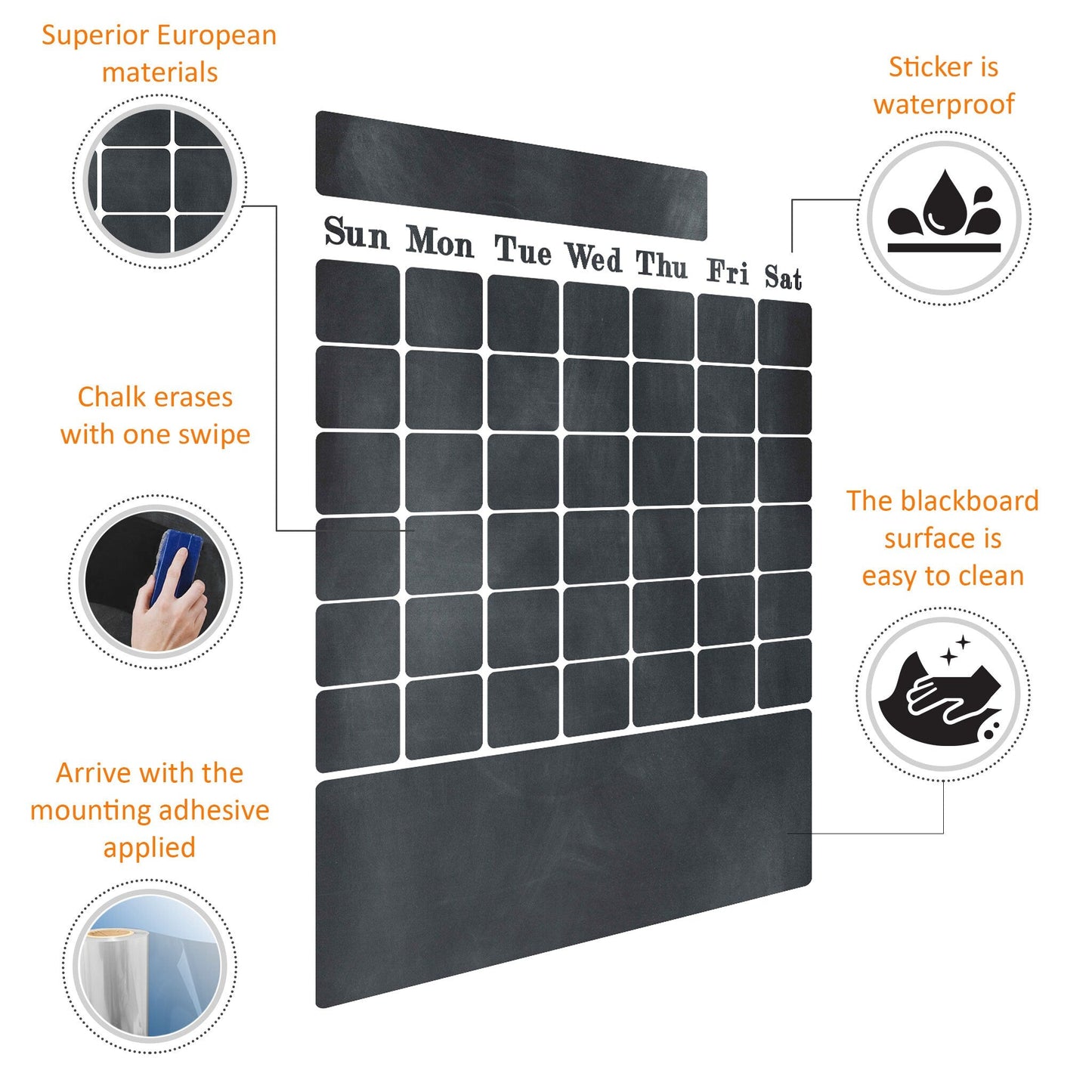 Custom chalkboard wall decal features waterproof material and easy-to-clean surface, ideal for kids' playrooms and classrooms.