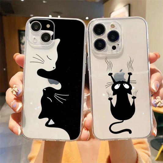 Cute Black Cats Clear Phone Case For IPHONE