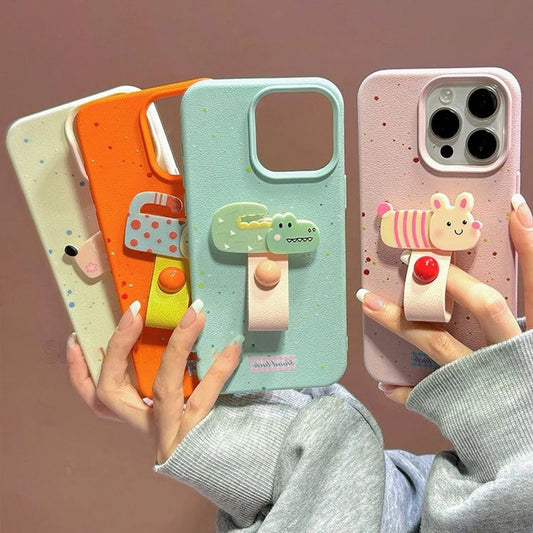 Cute 3D Dog Cat Rabbit Finger Ring IPHONE Case