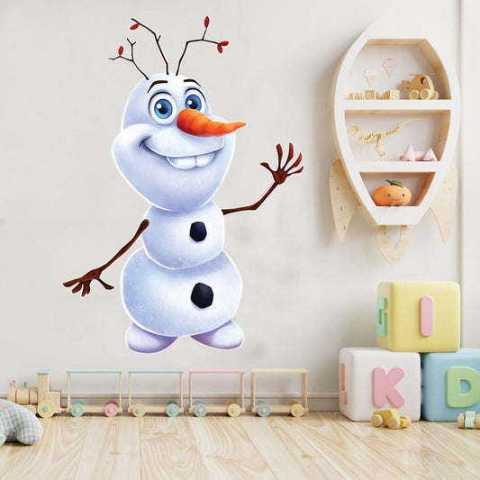Cheerful snowman wall sticker in a child's room, adding festive winter decor and charm to the space.