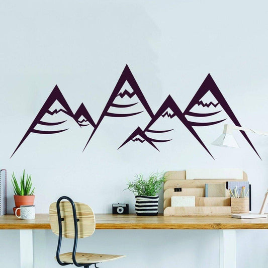 Boho modern vinyl wall decal featuring geometric mountain peaks design in a stylish interior setting.