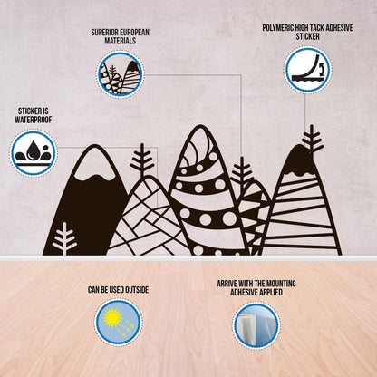 Waterproof mountain wall sticker features superior materials and convenient adhesive, perfect for indoor or outdoor use.