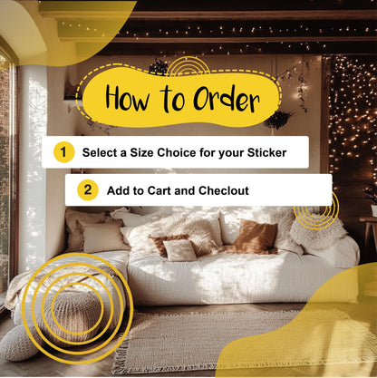 How to order a wall sticker: select size and add to cart for easy checkout.